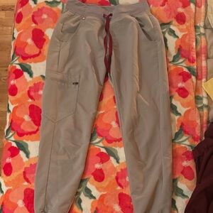 FIGS Zamora Gray Joggers with Red Drawstring